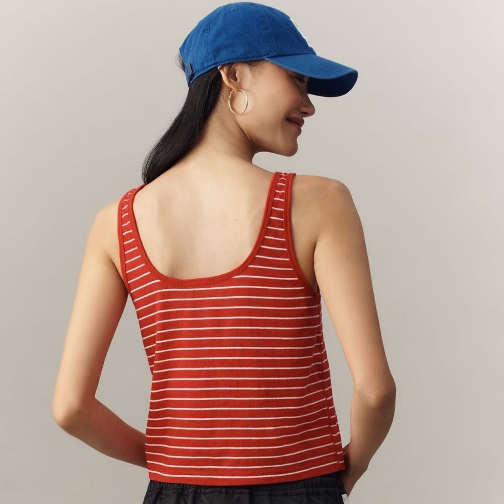 Anthropologie Pilcro Top Scoop-Neck Button-Front Tank Red White Size Small - Picture 3 of 3